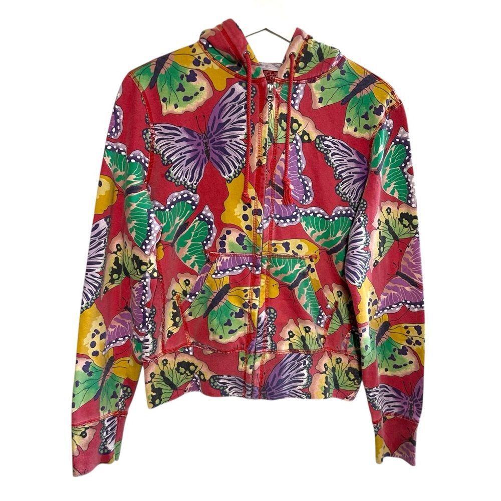 Y2K Lucky brand L sweatshirt zip up hoodie‎ butterfly print boho vintage indie